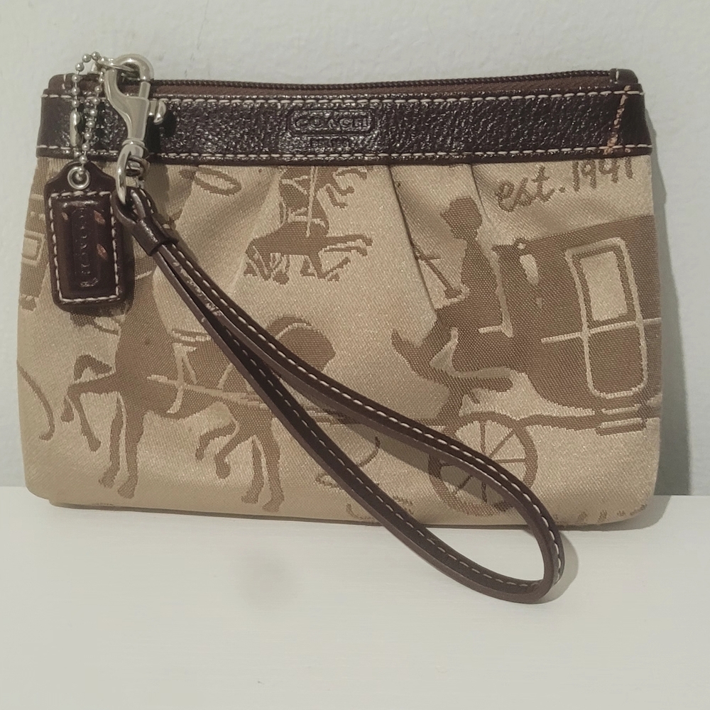 Coach Beige and Dark Brown Wristlet Good Cond